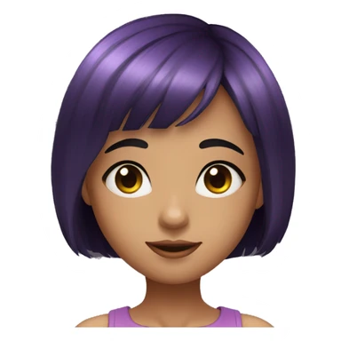 young girl, PURPLE eyes, black bob haircut with bangs, fair skin sticker