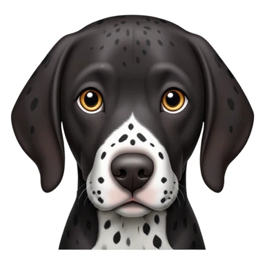 black german shorthair pointer, long snout, full black head, without white on the head, with white hair on the snout, black and white spotted body sticker