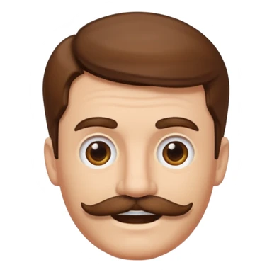 white man with parted brown hair and a thick mustache in the stock ios emoji style. he is smiling and his hair is a bit unkempt sticker