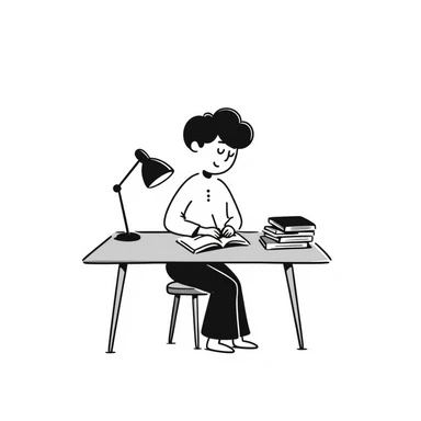 student sitting at a desk sticker