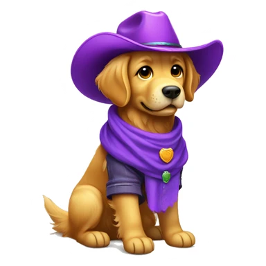 Golden retriever wearing purple cowboy hat and boots sticker