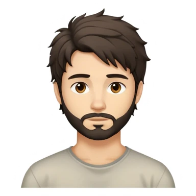 young man, shoulder-length dark messy hair, short beard, calm expression sticker