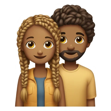 A girl with box braids and a boy with a short beard hugging sticker