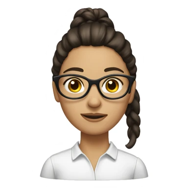 Brunette wearing glasses with ponytail sticker