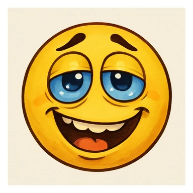 yellow face with glassy eyes and a goofy grin, drunk expression sticker