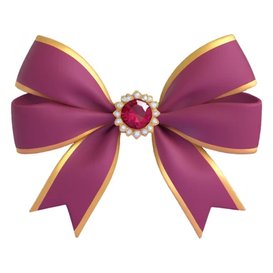Add a gold trim and a sparkling jewel to the center of the burgundy bow, keep 3D emoji style. sticker