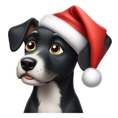 Big eared black dog in Santa hat  sticker