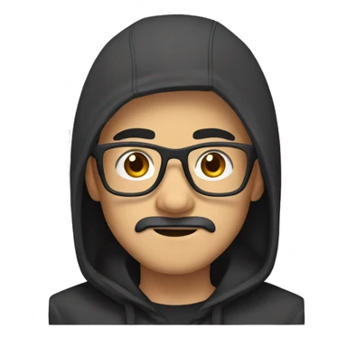 Asian Guy with long black hair and square glasses, mustache and black hoodie sticker