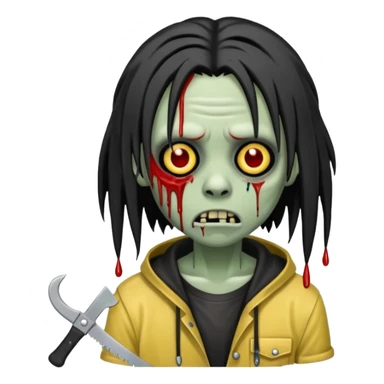 trap hood zombie emoji with saw and drip and emo black hair with dreads  sticker