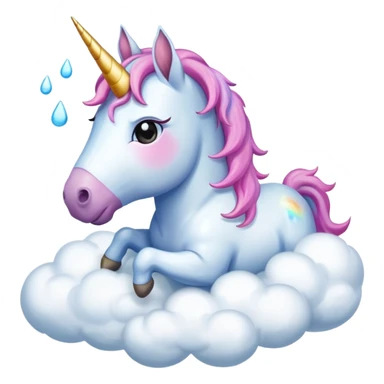 A unicorn flying through clouds, sad, cry tear from eyes, portrait, bust up sticker