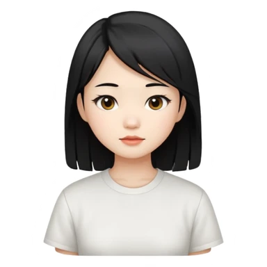 Chinese girl with black layered hair, neutral face sticker