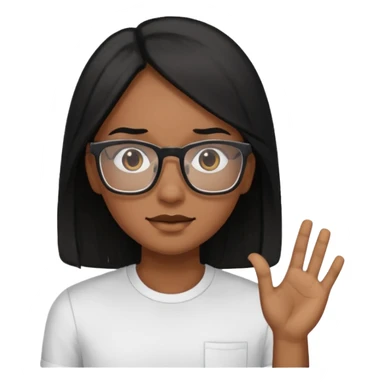 Cor da pele parda óculos um pouco quadrado cabelos longos e preto roupas blusinhas de manga curta sticker