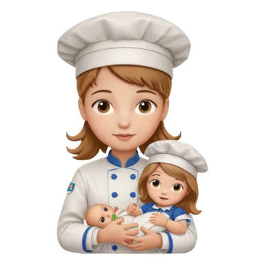 girl kid italian chef, uniform, holding babydoll sticker