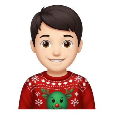 menino trajes natalinos e um olhar feliz e cabelo escuro sticker