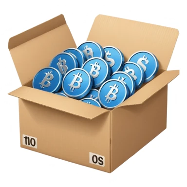 blue coins credit in a cardboard package sticker