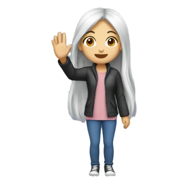 Asian girl waving hi with long hair sticker