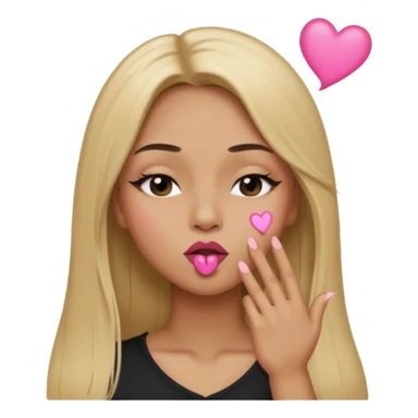 Mujer color de piel moreno claro, con cabello rubio largo, lacio y suelto, ojos negros, labios rosa, mandando un beso con un ojo cerrado  sticker