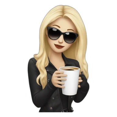 blonde woman with black and white cat drinking coffe with sunglasses sticker