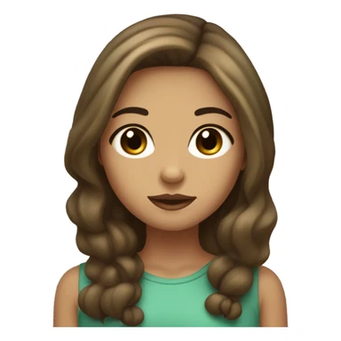 Beige Girl with long brown hair, eyes: one is green-blue, the other is green-brown, black eyebrows and slightly plump lips sticker