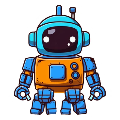 Rusted scavenger robot with patchwork body plates sticker