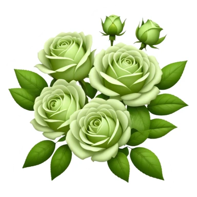 big bouquet Soft Green Tea Rose flower and bud, luxuriant, leaf, bud sticker