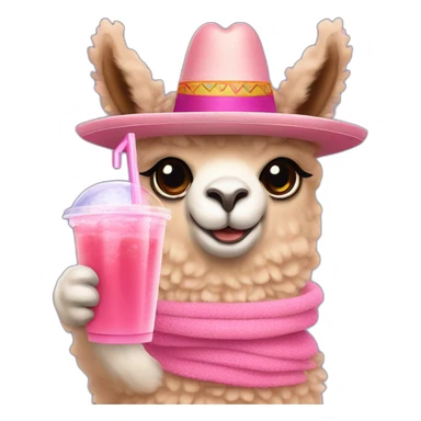 pink alpaca with sombrero drinking bubble tea sticker