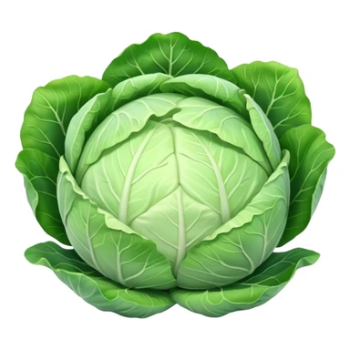 whole cabbage, spherical, smooth tightly packed pale green to white leaves, gentle veining, slight gloss, soft lighting, emoji scale sticker