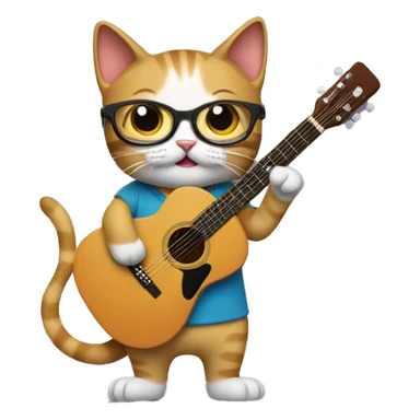 Cat play guitar with single glasses sticker
