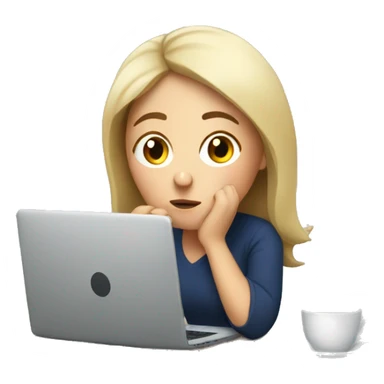 tired french girl with laptop drinking a lot of coffee sticker