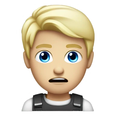 blond boy angry with blue eyes working on computer sticker