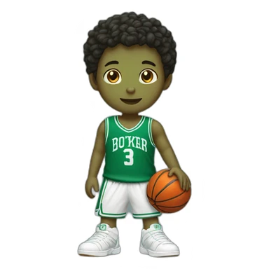 a boy playing basketball with number 3 shirt and the color is green, boy's skin color is same with chinese sticker