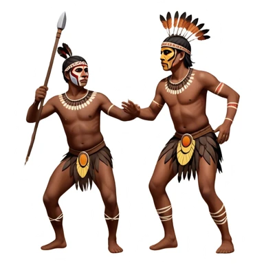 Cinematic Realistic scene of two indigenous male aboriginals performing an Aboriginal Corroboree, adorned in traditional body paint, A corroboree is an Australian Aboriginal ceremonial meeting. It usually includes celebration of Aboriginal mythology and spirituality, which is based in the Dreaming sticker