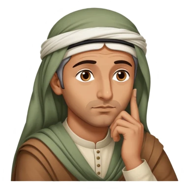 Middle Eastern sage with hand on chin asking himself questions in deep thought sticker