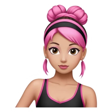 a dancer in a black and pink outfit with a sleek bun tied with a pink hairband." sticker