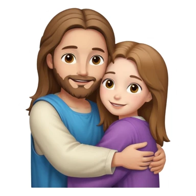 Jesus hugging a girl (she has light brown hair, white skin, hazel eyes) sticker