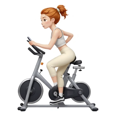 Gorgeous Ginger girl messy bun riding stationary bike cream sweatpants sticker