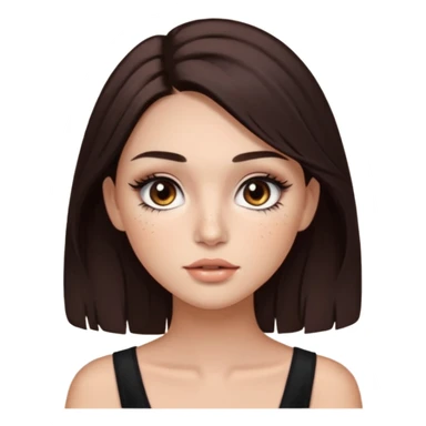 too dark brown 3b hair with dark brown eyes and too long lashes and some make up with freckle and light brown skin sticker