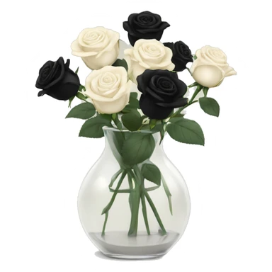 Black and ivory roses in transparent vase sticker
