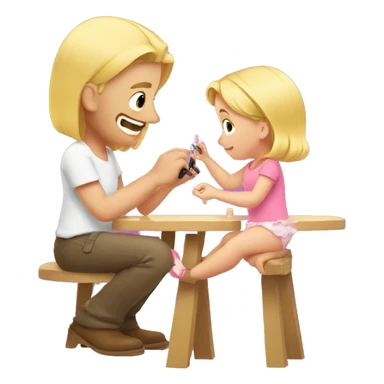 blonde babydaughter gives blonde dad a manicure sticker