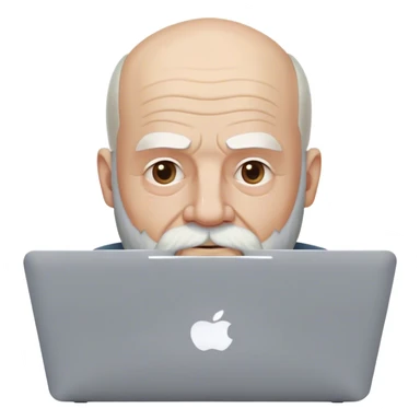 An old man that is starting to get bald but still has a front tuff on the forehead, beard and mustache that used to be black but is now becoming white, and a triangular shaped head. He's using a MacBook Pro. sticker