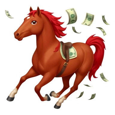 red horse agressive running money greeting below sticker