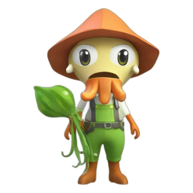 squid in farming outfit as lowpoly render sticker