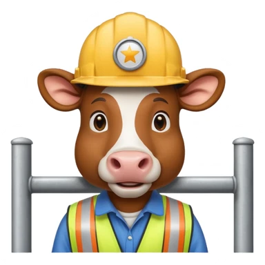 cow with a hard hat inside a toll booth sticker
