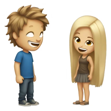 brown hair girl laughing and blonde hair boy is crying  sticker