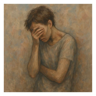 the concept of shame, interpreted visually, emotional expression, body language, subtle colors, abstract background sticker