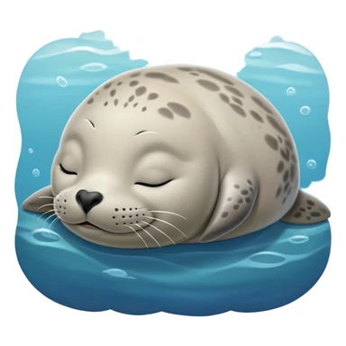 Meme-Worthy Cute Sleeping harbour seal Portrait Emoji, Head resting peacefully with a contented smile, showcasing a smooth, streamlined body and eyes gently closed in serene slumber, Simplified yet adorably endearing features, highly detailed, glowing with a soft, drowsy ocean light, high shine, relaxed and utterly lovable, stylized with an air of playful laziness, soft glowing outline, capturing the essence of a sleeping seal that feels destined to become the next viral icon of adorable rest! sticker