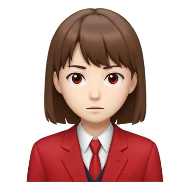 Kiyotaka Ayanokoji from Classroom of the Elite, calm and emotionless expression, brown hair with bangs, sharp eyes, wearing red school blazer with white shirt sticker