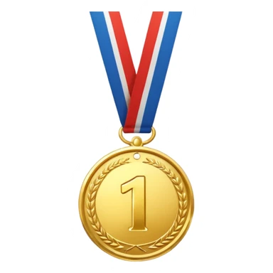 a gold medal with a number 1 sticker