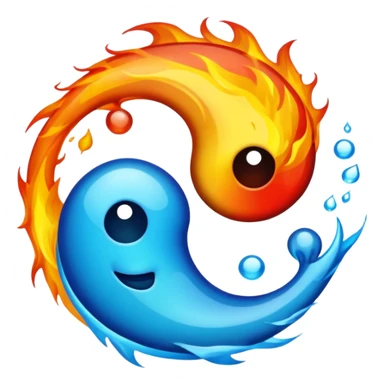 The fire and water emojis are in the form of the yin-yan symbol in front of a completely black background. sticker