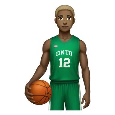 Muscular Afro light-skinned skinned male teenager in a green basketball uniform holding a basketball.  sticker